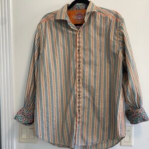 ROBERT GRAHAM MULTICOLORED STRIPED SHIRT FLIP CUFF SHIRT XL